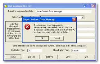 Descargar Message Box Toy gratis, crear mensajes de error falsos - Desontis