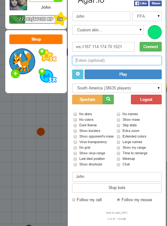 Como tener bots en Agar.io en partidas FFA